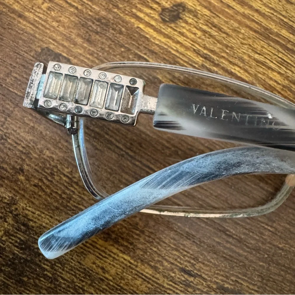 Valentino Italy‎ Rhinestone Hinge Eyeglass Frames Rectangular Silver Tone